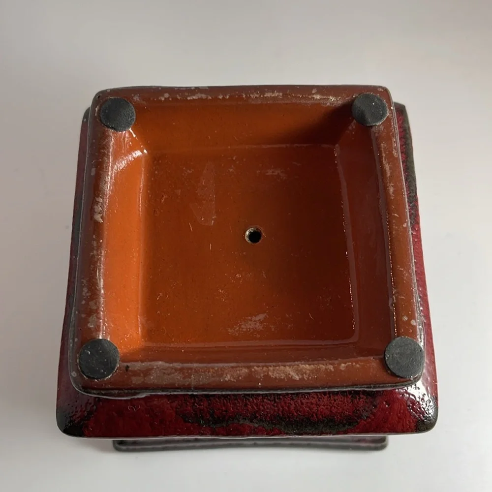 Burgundy Vase Pottery Candle Holder Heavy
